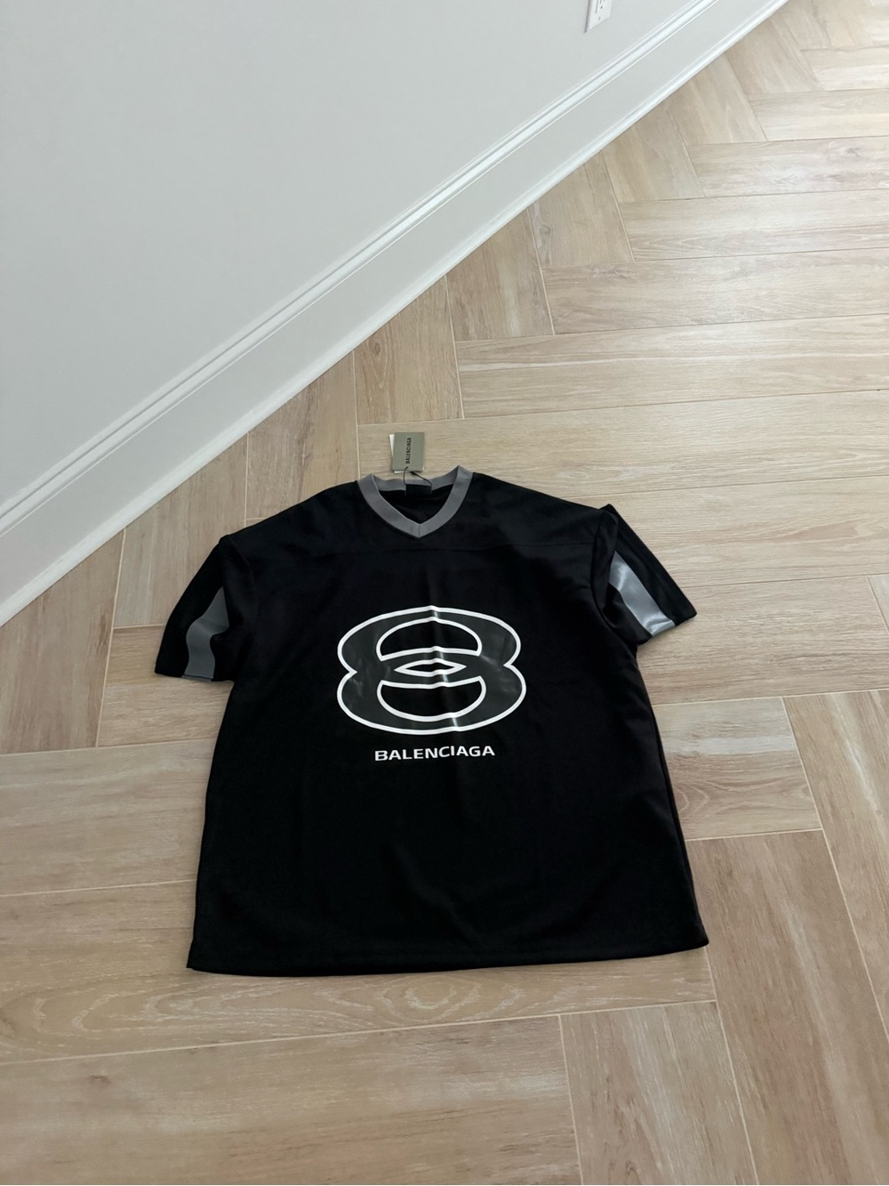 Balenciaga Black Short-Sleeve Logo Tee with Gray Trim
